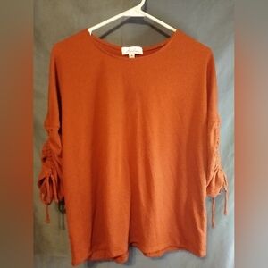 Anne beige women's Orange Top with Ruched Sleeves